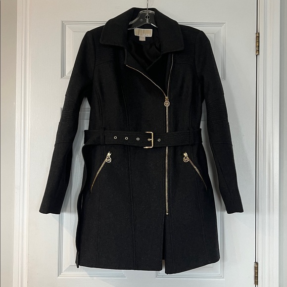 MICHAEL Michael Kors Jackets & Blazers - MICHAEL Michael Kors charcoal Belted Trench Coat with Gold Hardware